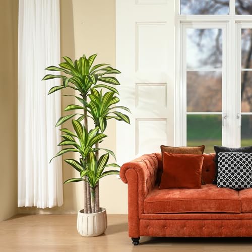 Ferrgoal Artificial Plants, 6 Ft Dracaena Tree Faux Plants Indoor Outdoor Decor Fake Tree with Woven Seagrass Basket Plants for Home Decor Office Living Room Porch Patio Housewarming | Tall Fake Plant With Realistic Leaves,Floor Plant for Home Décor Offic