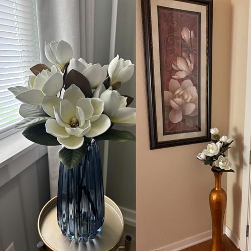 LIUCOGXI Vintage Artificial Magnolia Flower White 6 Heads,Long Stem Magnolia Bouquet with Green Leaves Arrangement for Home Office Living Room Bedroom Floor Vase Decoration - color: White