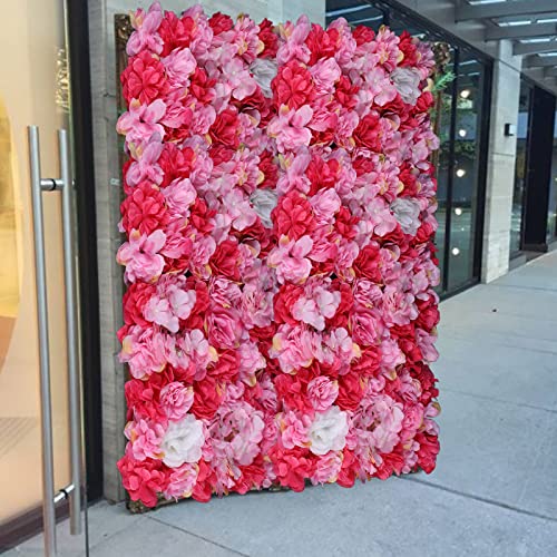 Artificial Flower Wall Panels, Silk Wedding Flower Wall Backdrop Panel, 3D Floral Panel Artificial Floral Wall Mat Flower Screen for Photo Party Wedding Wall Background Decor (6PCS Rose Red+Dark Pink) - color: 6pcs Rose Red+dark Pink