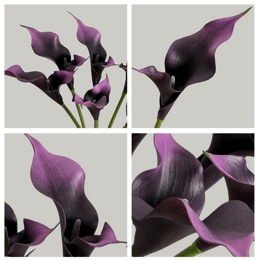 6 Pieces Calla Lily Artificial Flowers,Real Touch Latex Flowers,Long Stem Artificial Flowers for DIY Wedding Bouquet Party Home Table Centerpieces Decor (Dark Purple) - color: Dark Purple