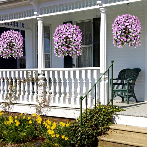 HyeFlora 2PCS Artificial Hanging Flowers for Outdoors Spring Decoration, Faux Daisy Plants Fake Silk Orchid Long Stems UV Resistant Mums for Home Garden Wall Party Indoor Outside Decor - color: Light Fuchsia+fuchsia