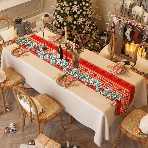 MAKHOT 6Ft Eucalyptus Garland, Green Leaves Wreath Vines Garlands Decorations, Artificial Red Berry Garland for Fireplace Gate Mantle Table Home Party Decor（1PCS）