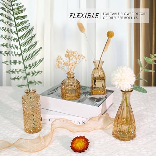 SUPMIND 12pcs Glass Bud Vase Set, Small Gold Amber Flower Vases for Centerpieces in Bulk, Mini Vintage Vase for Wedding, Home,Table Decoration - color: Gold Amber, size: 12Pcs