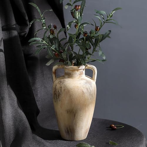 Large Ceramic Flower Vase,11.41 inch Tall Terracotta Farmhouse Rustic Vase with 2 Handles for Home Decor, Living Room Shelf Decor, Enterway, Wedding, Table Decoration - color: 103-11.4in