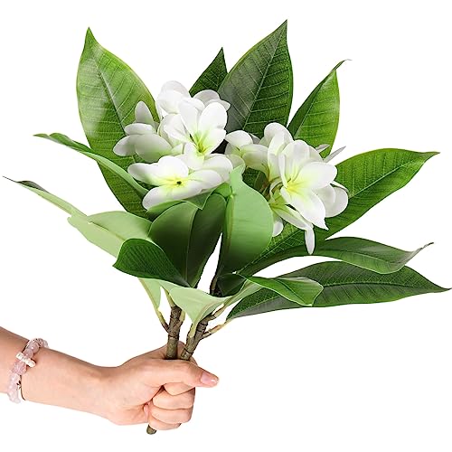 Crowye 10 Pcs Safari Decorations Include 2 Artificial Plumeria Frangipani Flower Bouquets 4 Artificial Palm Leaves with Faux Stems Tropical Plant Leaves 4 Fake Monstera Leaves Safari Leaves for Luau