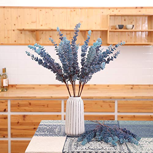 5 Pcs Soft Touch Artificial Eucalyptus Leaves Spray Fake Silver Dollar Greenery Stems for Home Wedding Floral Arrangement, Blue - color: Blue*5
