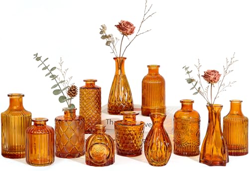 Brown Glass Bud Vases Set of 12, Mini Flower Vase for Centerpieces, Small Amber Bud Vases in Bulk for Wedding Decorations, Vintage Vase for Table, Recepetion, Home Décor - color: Amber Brown, size: 12pcs