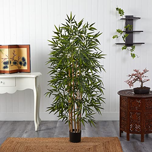 Nearly Natural 64in Bamboo Tree, Fake Bamboo Plants with 7 Natural Trunks, 5.3ft Tall Faux Plants for Indoor Home Decor with 1040 Realistic Fake Leaves