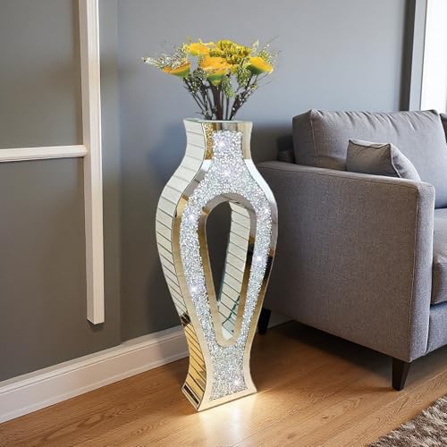 30'' Large Double Sided Crushed Diamond Vase, Tall Mirrored Sliver Vases for Floor,Decorative Vase with High-end Hollow Out Design for Home,Office,Hotel (11.8" L x 5.37" W x 30" H) - size: 11.8" L x 5.37" W x 30" H