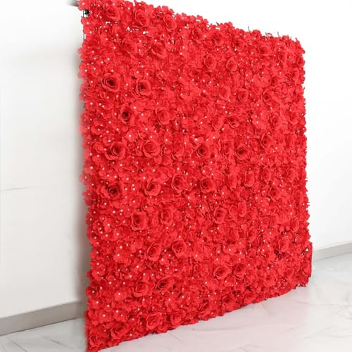Efavormart 4 Pack Red 3D Silk Rose and Hydrangea Flower Wall Panels - 11 Sq. Ft. UV Protected Artificial Floral Backdrop Mat for Wedding, Party Photography, Nursery Wall & DIY Decor - color: Red