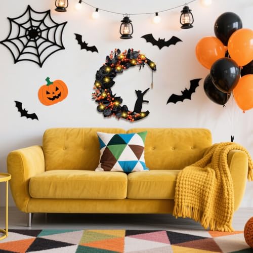 Halloween Wreaths for Front Door, Flower Moon Cat Halloween Home Decoration, Family Gathering Decoration Wreath，Outdoor, Wall, Closet, Fence, Wreath Christmas (Little Fruit) - color: Little Fruit