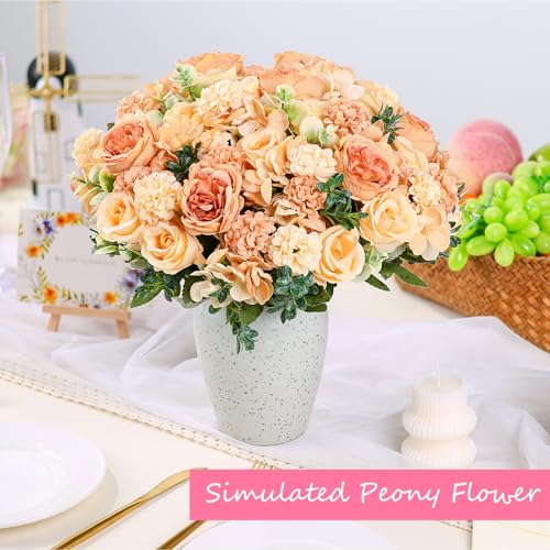 Olgaa 12 Bundles Peonies Artificial Flowers Silk Flowers Faux Peony Fake Peony Hydrangea Flower Bouquet Bulk for Vase Filler Centerpiece Table Decorations Wedding Arch Flowers (Yellow) - color: Yellow