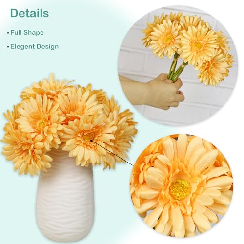 TOPIA Artificial African Daisies Flowers African Daisy Silk Flowers Artificial Gerbera Daisies Pack of 10 (Champagne) - color: Champagne, size: 10pcs