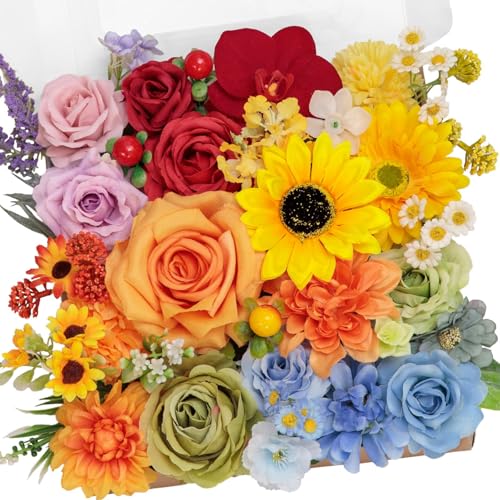 TINGE TIME Fake Flowers Artificial Flowers Peonies Bulbous Chrysanthemum Daisy Hydrangea Sunflower Violets Dahlia Daffodils Epiphyllum Orchid Cherry Blossom Camellia Leyaron (Rainbow Colorful) - color: Rainbow Colorful