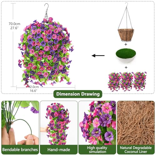 Homsunny Artificial Faux Hanging Flowers Plants Baskets for Outdoor Spring Summer Decorations,Resistant Fake Morning Glory Silk Plants for Outside UV Resistant Patio Yard Home Porch Decor(Mix Purple) - color: Mix Purple