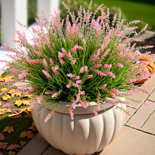 Artificial Faux Plants Outdoor Spring Decorations, Summer Fake Monkey Grass for Outside Porch, No Fade Outdoor Realistic Greenery Plant, UV Resistant Artificial Shrubs for Courtyard Window Garden - color: Magenta, size: 12 Pcs