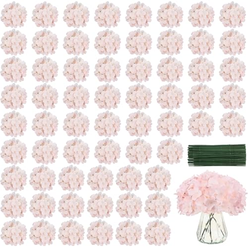 40 PCS Pink Silk Hydrangea Flowers, Detachable Heads + 8-Inch Wired Stems, Full 6 Inch Faux Hydrangea Heads for Baby Shower, Bridal Shower & Pollen-Free Decor - color: Pink(no Accessories)