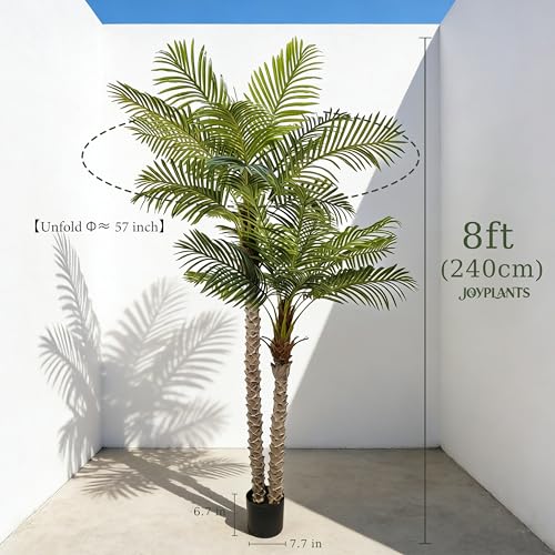 Fake Palm Tree 8FT for Outdoor Indoor Decor,2 Trunks UV Resistant Faux Silk Plants Perfect for Outside Patio Poolside Yard Home Office Living Room Decor - color: 8ft-2pole