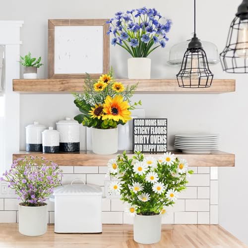 4 Packs Fake Plants Small Artificial Potted Flowers Mini Faux Plants for House Office Bathroom Farmhouse Tabletop Decor - color: Colorful, size: 4 Pcs