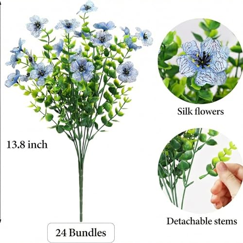 ATTGREAT Artificial Flowers Outdoors Faux Plants UV Resistant Fake Flowers Daisy Plastic Greenery Plnats Outside for Garden Planter Patio Porch Spring Summer Home Home Decor, 24 Bundles (Blue) - color: Blue, size: 24PCS
