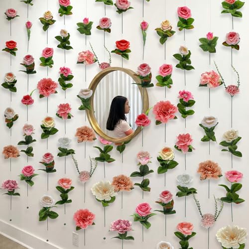XunYee 6 Pcs 35.4 ft Flower Garlands Artificial Wildflower Vines Floral Hanging Backdrop Fake Flower Garlands Faux Silk Wildflower Vine for Wedding Bridal Shower Home Garden Wall Arch Decor(Pastel) - style: Pastel