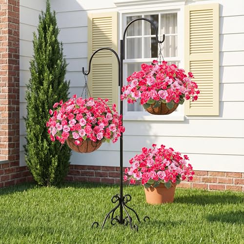 Artificial Flowers for Outdoors, 6 Bundles Silk Fake Hibiscus Flowers for Spring Summer Decoration, UV Resistant Fake Plants Plastic Bouquet for Home Planter Porch Patio Yard Decor（Double Pink) - color: Double Pink