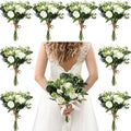 Set of 8 Bridesmaid Bouquets 7 Inch White Wedding Bouquets Faux Flowers Rustic Fake Floral Centerpieces for Bridal Marriage Proposal Party Anniversary Dining Table Ceremony (Eucalyptus)
