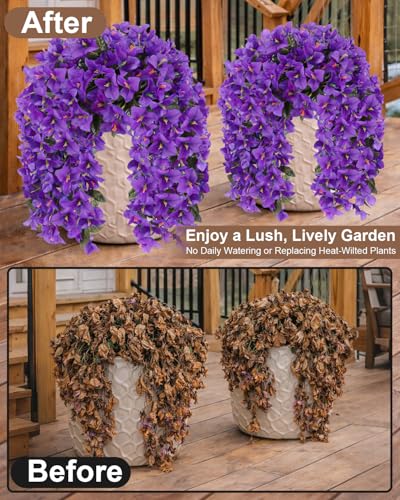 Artificial Flowers for Outdoors – 8 Bundles of UV-Resistant Artificial Bougainvillea, Realistic Silk Flowers for Front Porch, Patio, Garden, Window Boxes & Hanging Baskets (Purple, 8) - color: Purple, size: 8 Bundles