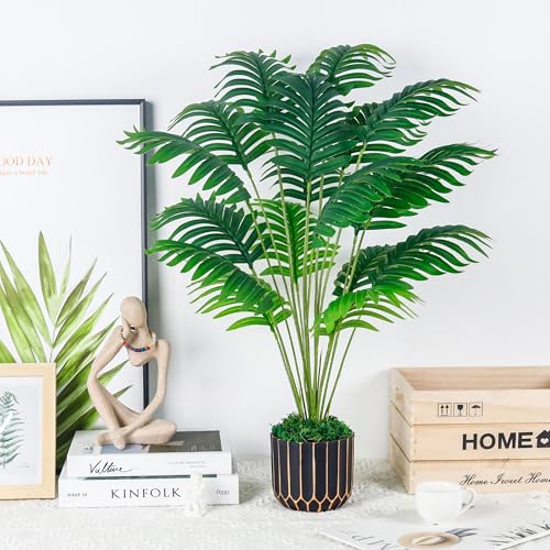 Der Rose Fake Plants Tall Artificial Palm Tree Faux Plants Indoor for Living Room Home House Decor - size: 28"-Palm