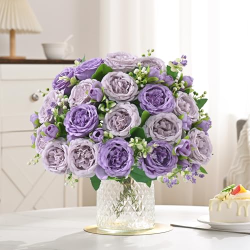 MARTINE MALL 2 Packs Peonies Artificial Flowers, Mixed Purple Artificial Peonies, Silk Peonies Flowers Fake Peonies Artificial Peony Flowers for Centerpiece Table Wedding Party Home Decor - color: Mixed Purple, size: 2PCS