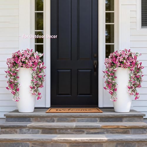 3 Pack Artificial Flowers for Outdoors,Fake Petunias Hanging - Outside Flowers UV Resistant for Porch ，Patio Decor,Tall Artificial Plants for Outdoor Planters,Spring Home Decoration(Pink White) - color: Pink-3