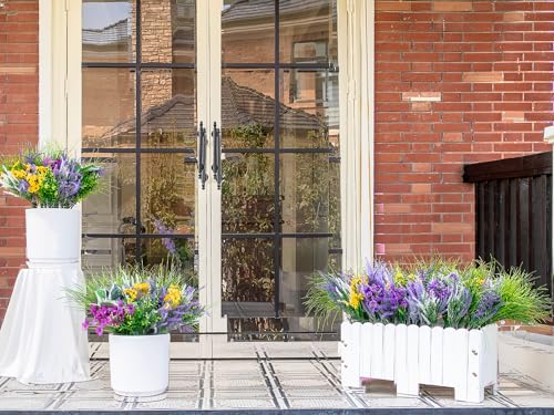 Green Moon 25PCS Artificial Plants Outdoor, Faux Lavender & Greenery Stems | UV Resistant Fake Plants, Artificial Flowers for Outdoors Planters, Garden Patio Porch, Window Box, Spring Summer Home Decor - color: Lavender Flower