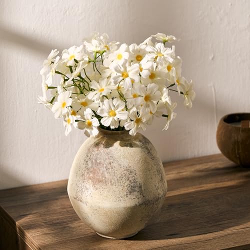 PORCER Ceramic Flower Vase, 6.22 Inch Rustic Farmhouse Vase Home Decor, Handcrafted Vintage Pottery Vase, Small Terracotta Vases for Living Room, Table, Shelf, Fireplace-Natural Brown - color: Natural Brown- 6.22"