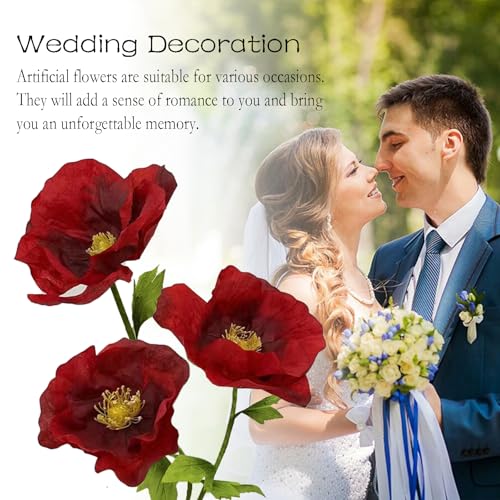 3PCS Giant Artificial Flower Set 3D Realistic Flowers Waterproof Durable Home Garden Wedding Decor Perfect for Party Office Hotel Exhibition Photography Props - color: Burgundy
