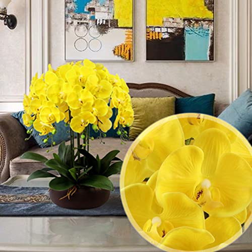 FagusHome 32" Artificial Phalaenopsis Flowers 4 Pcs with 2 Bundles Leaves Artificial Orchid Flowers Stem Plants Fake Butterfly Phalaenopsis Flowers for Home Wedding Party Décor (Yellow) - color: Yellow