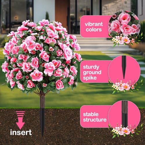 ENVEN Artificial Boxwood Topiary Ball Trees with Ground Spikes UV Resistant Faux Greenery Shrubs Fake Shrubs for Outdoors, Realistic Faux Plants Bushes for Garden Porch Yard Patio Decor (Pink) - color: Pink