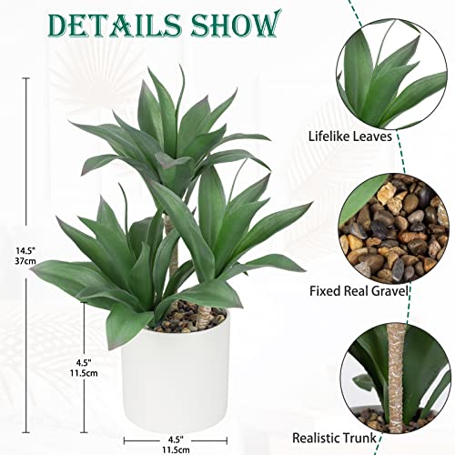 Hollyone Large Artificial Agave Plants Fake Three-Head Agave Succulent Plant Potted 15" Faux Plant in White Pot Succulents Aloe Plant Indoor for Desk Modern Home Decor - color: Style 1