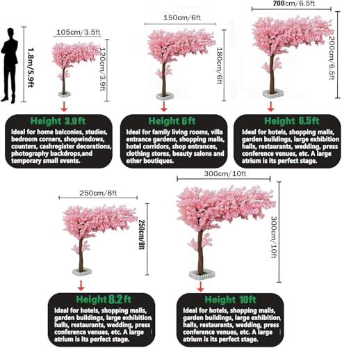Artificial Cherry Blossom Tree, Faux Pink Cherry Blossom Handmade Decorative Tree for Indoor Outdoor Wedding Event Party Restaurant,3.9x3.5ft - size: 3.9x3.5ft