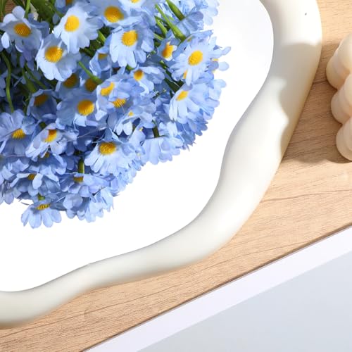 12 Stems Artificial Daisy Flowers 10'' Small Blue Silk Fake Daisies Faux Silk Daisy Flowers with Stems for Home Garden Wedding Party Table Centerpiece Decor(2 Bouquets)