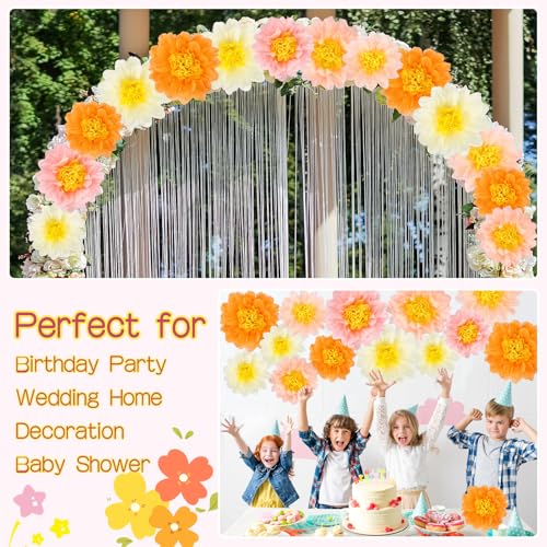 BestoFun 14 PCS Peach, Pink & Orange Tissue Paper Flowers – Party Decorations for Birthday, Baby Shower, Wedding, Fiesta, and Holiday Events - color: Pink Orange