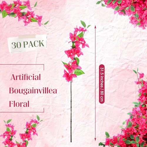 30 Pcs Artificial Faux Bougainvillea Fake Flower Silk Bougainvillea Branches UV Resistant Outdoor Indoor Decoration for Wedding Home Centerpieces Outside Decor (Rose Red) - color: Rose Red