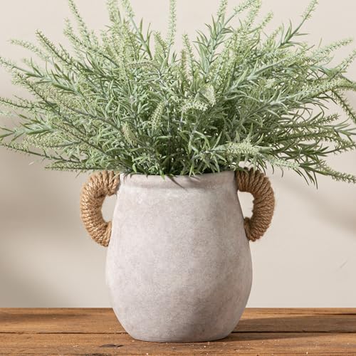Ceramic Flower Vase Home Decor - 7.1 Inch White Rustic Table Flowers Vases Living Room Bedroom Plant Decoration Modern Farmhouse Vintage for Kitchen Shelf Office Coffee Dining Desk House Women - color: D-7.1"-with Hemp Rope