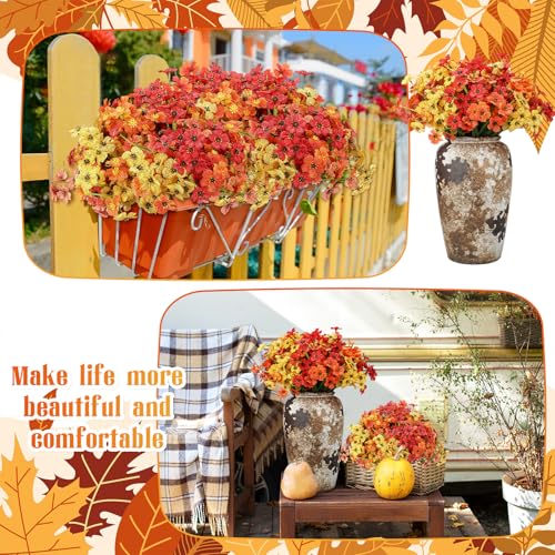 Lyrow 100 Bundles Violet Artificial Flowers, UV Resistant Faux Silk Flowers Outdoor, Fake Violet Bulk for Front Porch Hanging Garden Courtyard Farmhouse Home (Autumn Color System) - color: Autumn Color System
