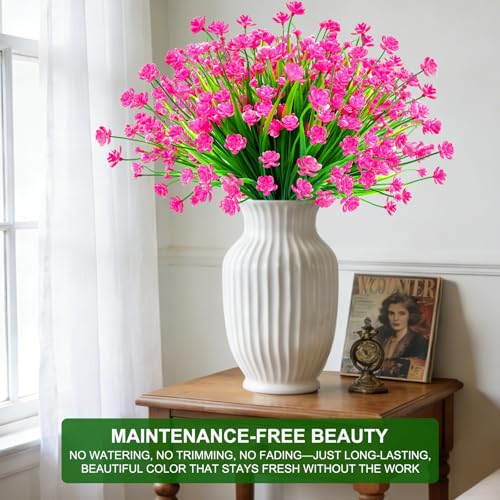 TURNMEON 20 Bundles Artificial Flowers for Outdoors, Summer Spring Grass Camellia Fake Flowers Plastic Plants, UV Resistant No Fade Faux Greenery for Gardens Porch Yards Cemetery Decor 500 Heads(Pink) - color: Pink, size: 20 Bundles