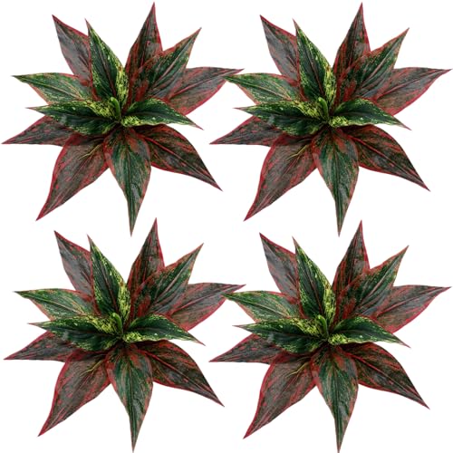 CATTREE Artificial Outdoor Plants, Fake Agave Shrubs Faux Grass Plastic Leaves Greenery Bushes Plant for Home Decor Garden Wedding Party Decorations Indoor Yard UV Resistant Planter Filler Red 4 Pack - color: Agave Grass - Red 4 Pcs