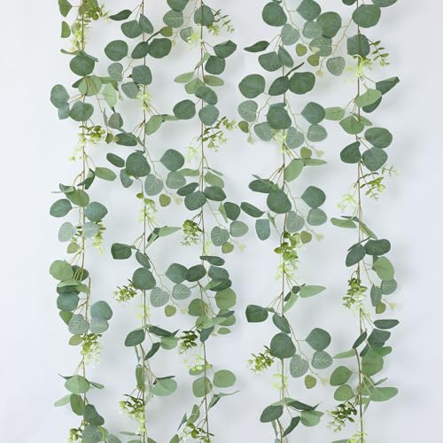 mizii 5 Packs 340" Artificial Vines Eucalyptus Garland Fake Vine with Silk Leaves Green Garland Faux Hanging Plants Greenery Decoration for Room Table Centerpieces Wedding Decor (Eucalyptus) - color: Eucalyptus