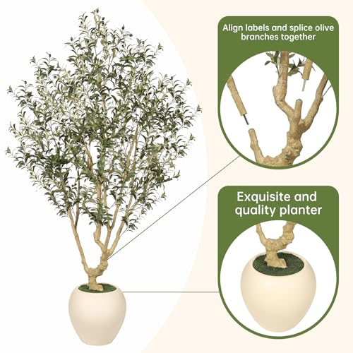 Realead Faux Olive Tree 7FT - Large Olive Trees Artificial Indoor with 15in Exquisite Planter - Tall Fake Olive Tree with Natural Trunk and Lifelike Leaves for Large Spaces & Elegant Home Office Decor - size: 7ft