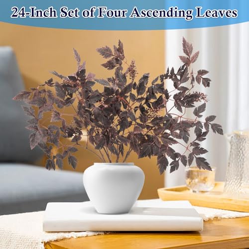 24" Artificial Purple Stems for Vase, Faux Cimicifuga Leaves with Berries, Decorative Branches for Table Centerpiece, Home Decor, 4 Pack - size: 4 Pack