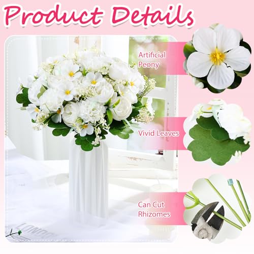 Olgaa 12 Bundles Peonies Artificial Flowers Fake Hydrangea Silk Peony Bouquet Bulk for Vase Floral Arrangements Wedding Arch Decor Centerpiece Table Decorations (White) - color: White