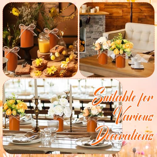 Rustic Vase for Table Centerpieces 4.33 Inch Small Petite Flower Vase with Twine Bow Vintage Farmhouse Decor for Wedding Reception Dining, Home Galvanized Metal Buckets(Dark Amber,12 Pcs) - color: Dark Amber